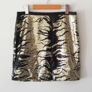 Black Collection Sequin Zebra Pattern Mini Skirt, Size Small